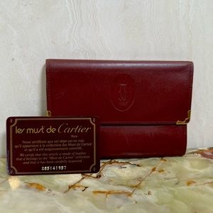 Vintage Must De Cartier  Leather Frame Purse Trifold Wallet